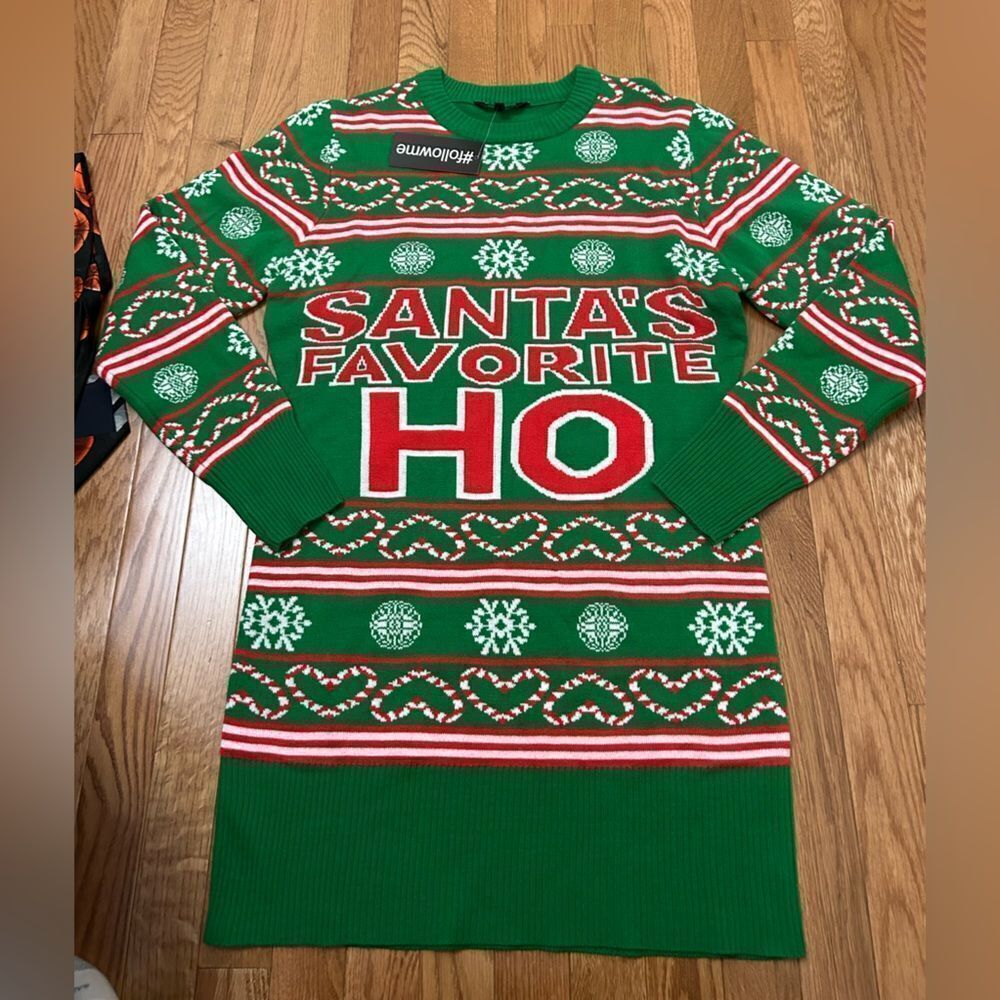 Santa’s Favorite Ho Funny Christmas Sweater Dress NWT